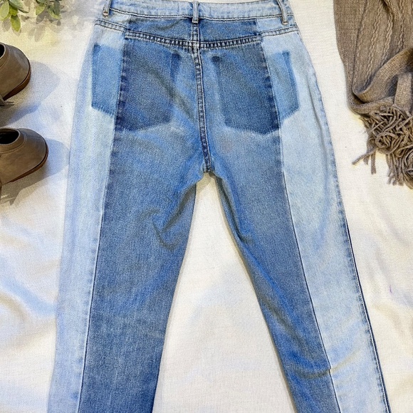 PACSUN High Rise Mom Jeans Two Tone Raw Hem - Picture 7 of 8
